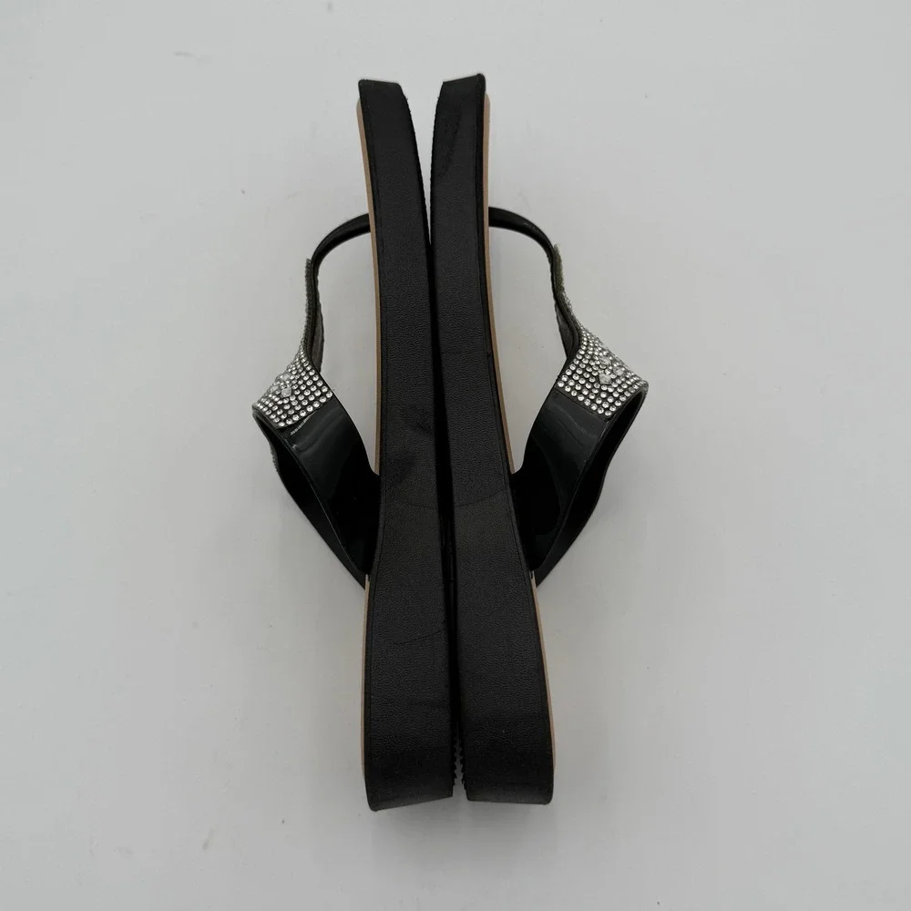 Ashley Blue Black Rhinestone‎ Embellished Thong Sandals Flip Flops Size 8
